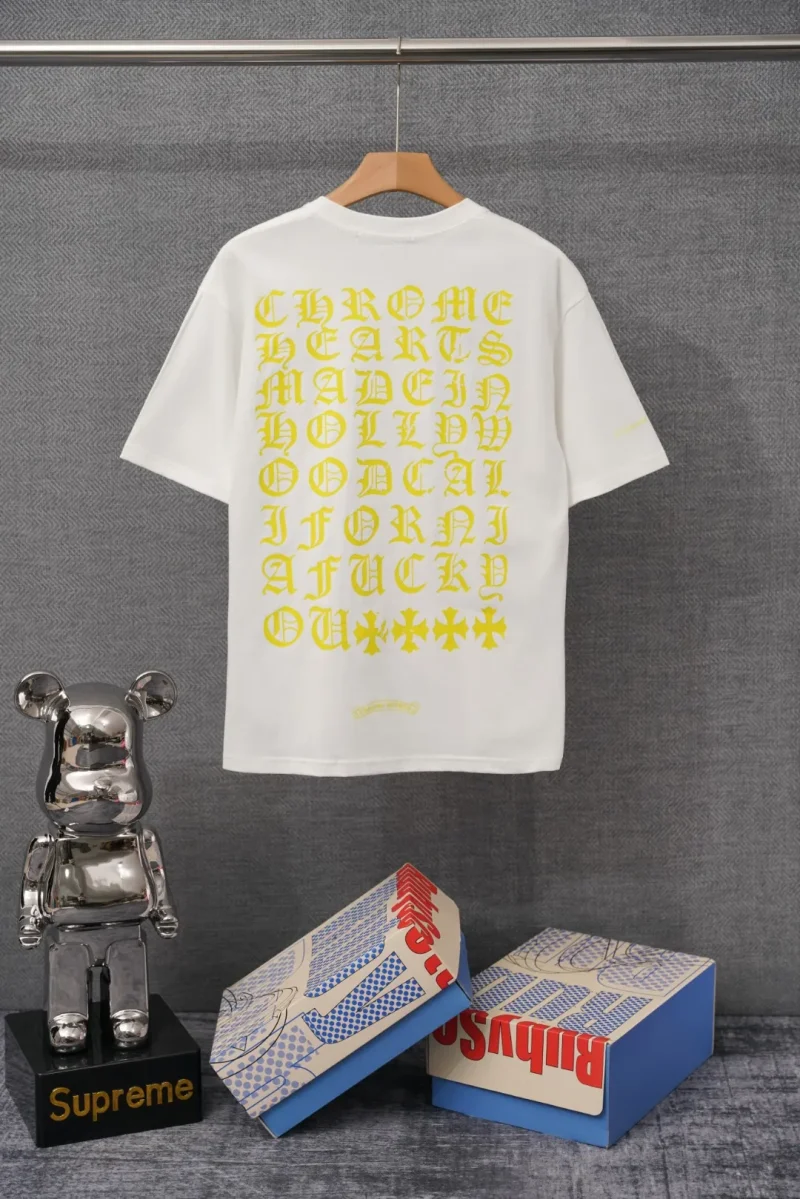 Back CH Yellow Gothic Letter Pocket T-Shirt