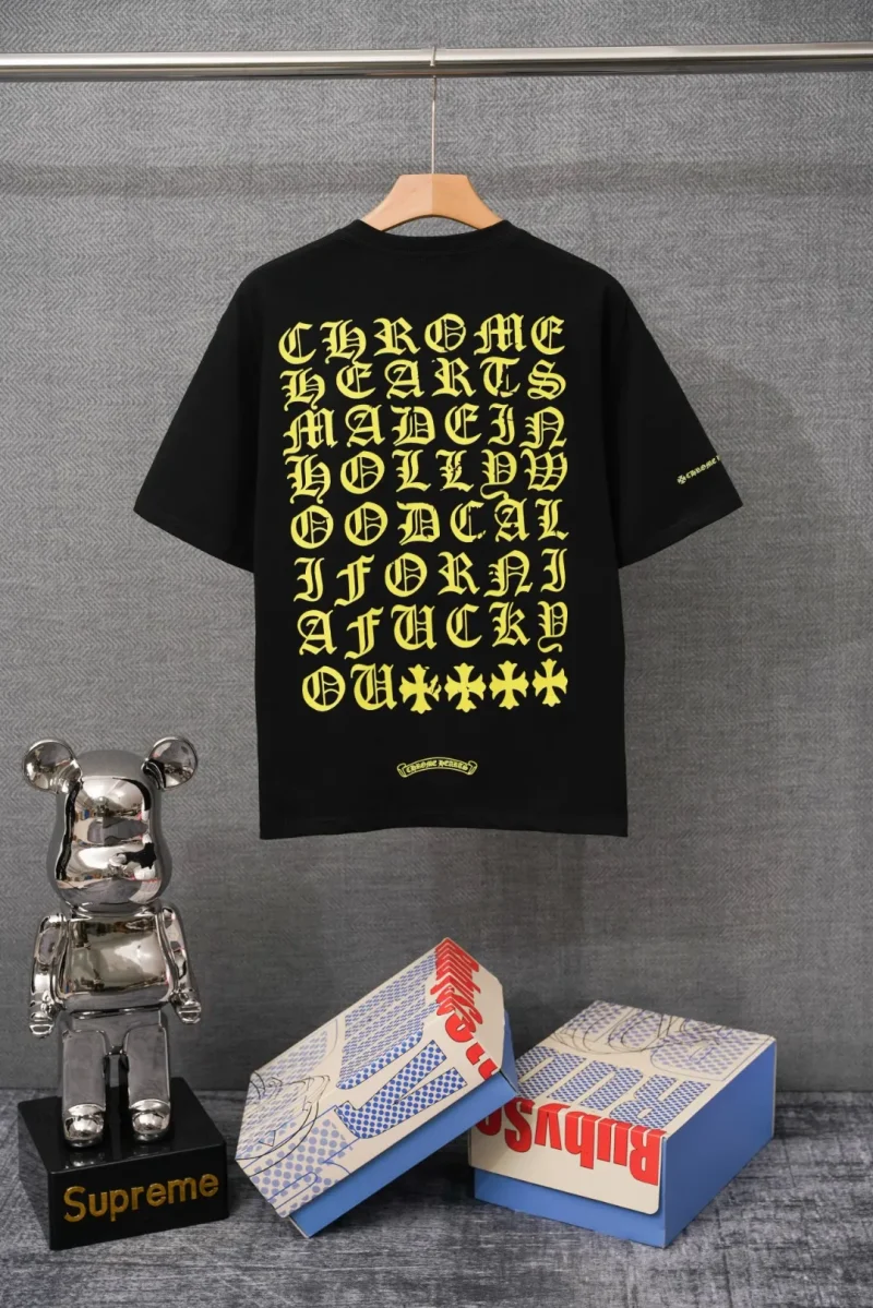 Back CH Yellow Gothic Letter Pocket T-Shirt