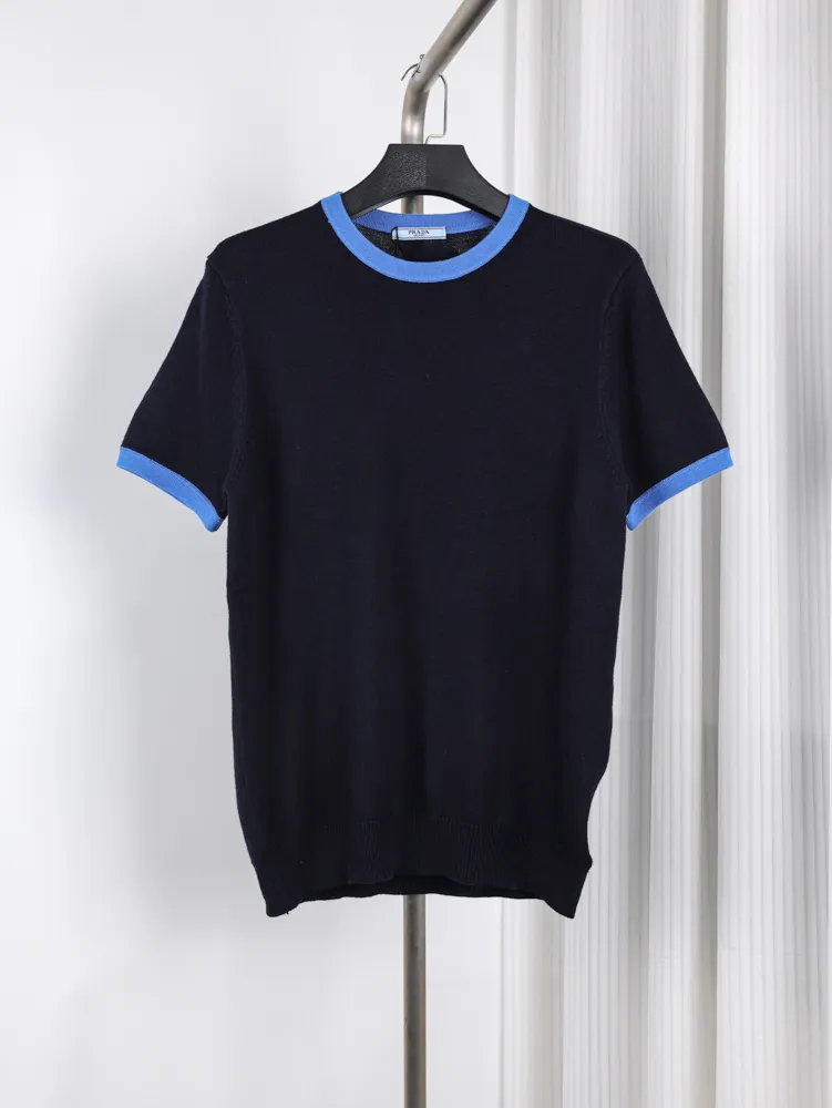 Color Block Cashmere Blend Knit T-Shirt