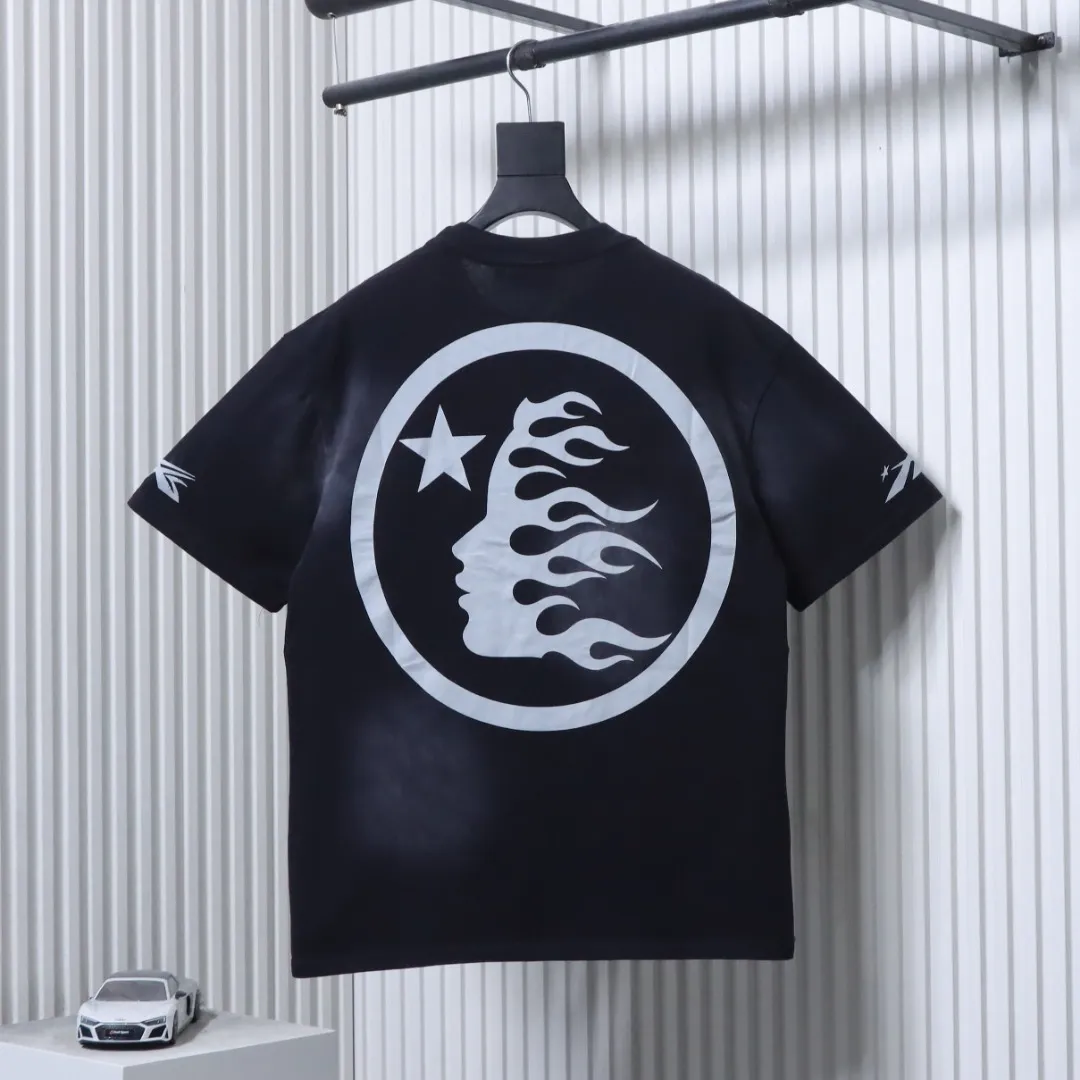 Back Hellstar Washed Flame Face Graphic T-Shirt