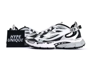 Off-White Be Right Back Silver Black Sneakers Side Profile with Hypeunique Card