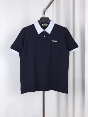Plaid Collar Embroidered Polo T-Shirt