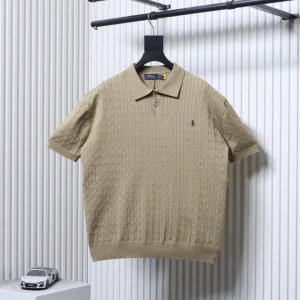 RL Cable Knit Equestrian Logo Polo T-Shirt Color Khaki