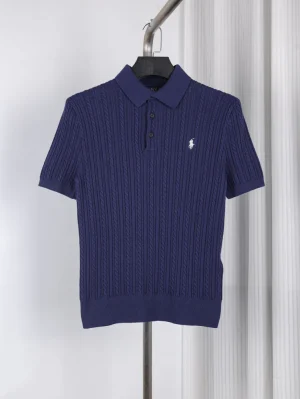 RL Cable Knit Pony Logo Short-Sleeve Polo T-Shirt Color Dark Blue