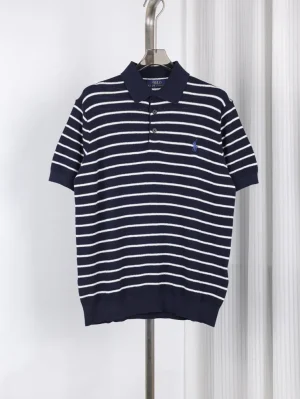 RL Old Money Linen Striped Polo Shirt Color Dark Blue