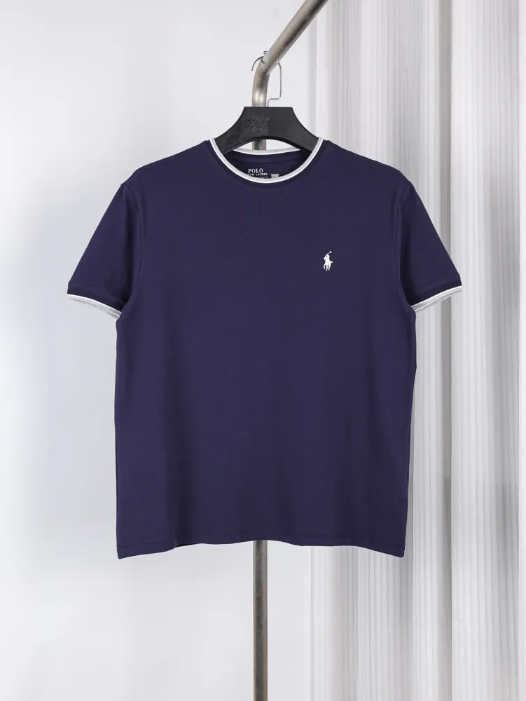 RL Piqué Crew Neck Color Block Pony Logo T-Shirt Color Dark Blue