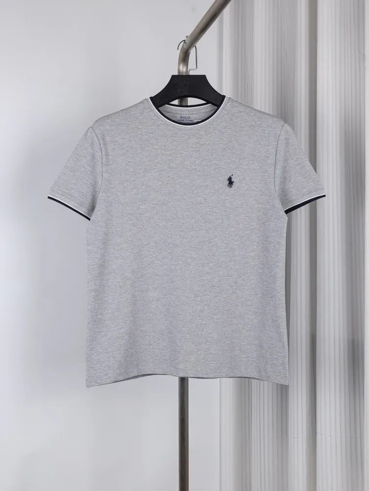 RL Piqué Crew Neck Color Block Pony Logo T-Shirt Color Gray