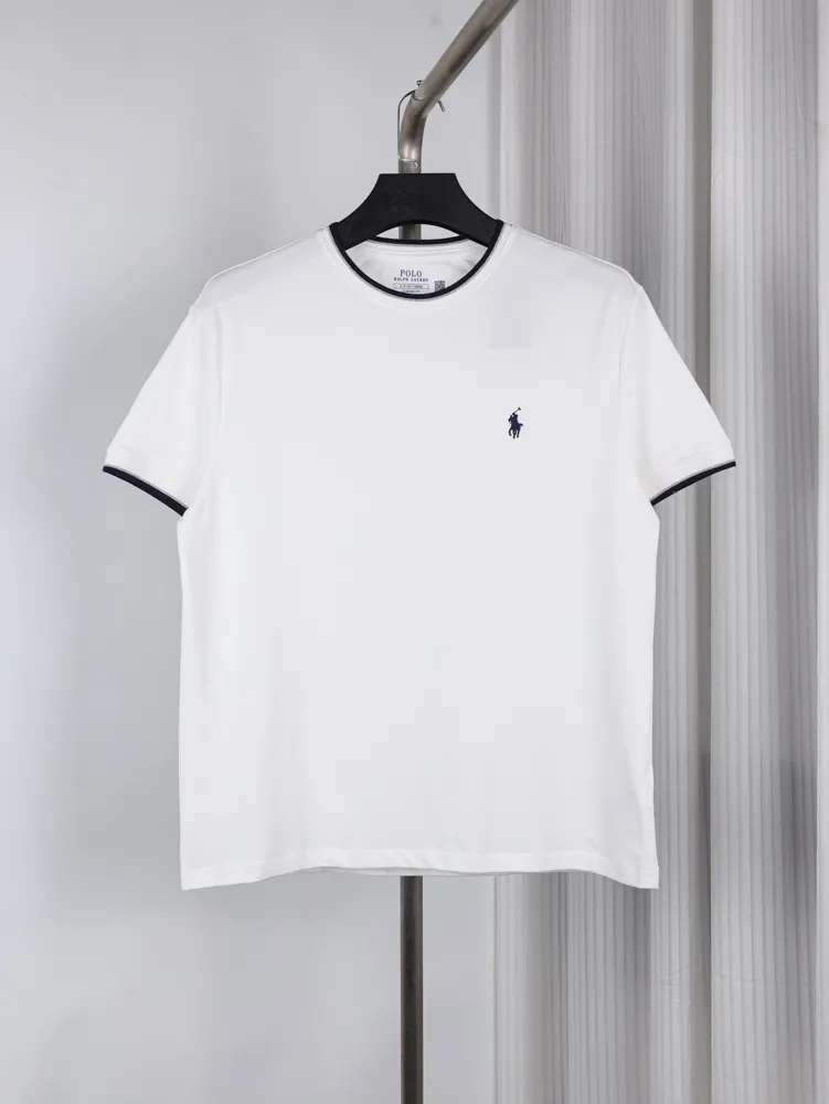 RL Piqué Crew Neck Color Block Pony Logo T-Shirt Color White
