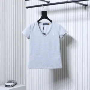 RL Pony Embroidered V-Neck Cotton T-Shirt Color Gray