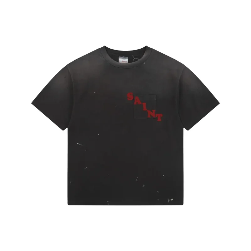 Saint Michael Distressed Pocket Logo Graphic T-Shirt