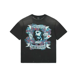 Saint Michael Rose Jesus Graphic Vintage Washed T-Shirt