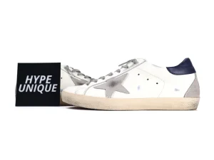 Super Star Sneakers White Ice Night Blue Side Profile with Hypeunique Card