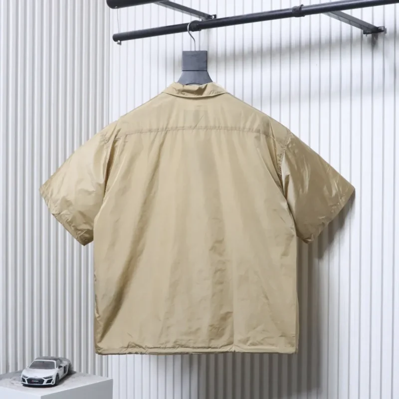 Back Triangle Logo Zip-Up Short Sleeve Nylon T-Shirt