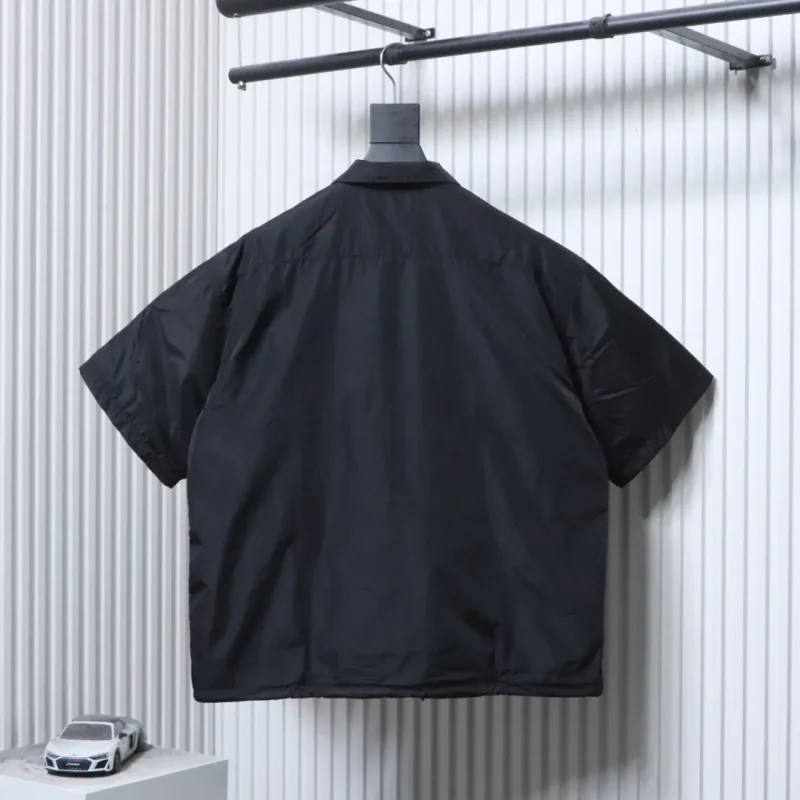 Back Triangle Logo Zip-Up Short Sleeve Nylon T-Shirt