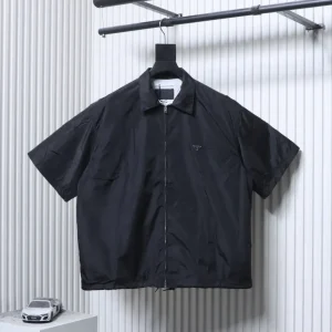 Triangle Logo Zip-Up Short Sleeve Nylon T-Shirt