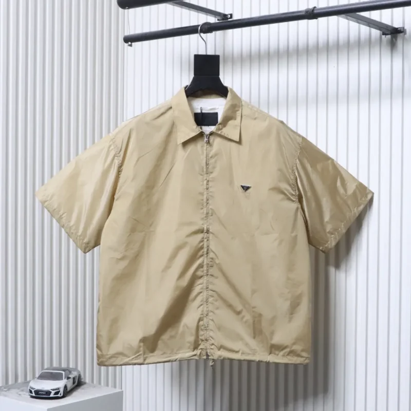 Triangle Logo Zip-Up Short Sleeve Nylon T-Shirt