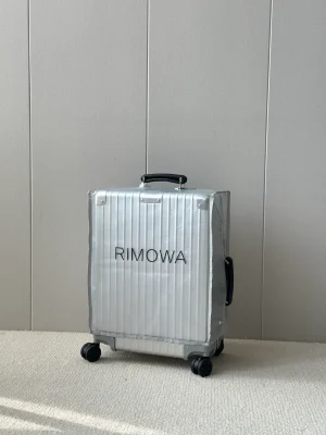 973 Retro Silver Aluminum Carry-On Suitcase with Cover View