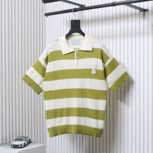 Acne ADC Heart Striped Knit Polo T-Shirt