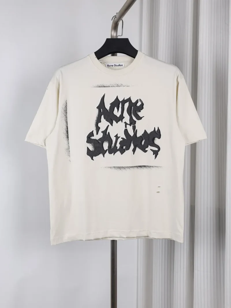 Acne Gothic Letter Print Distressed T-Shirt