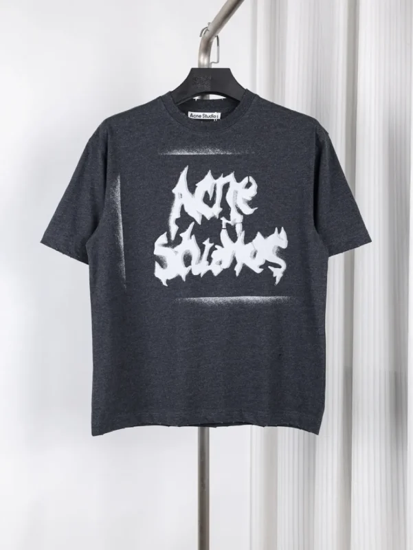 Acne Gothic Letter Print Distressed T-Shirt