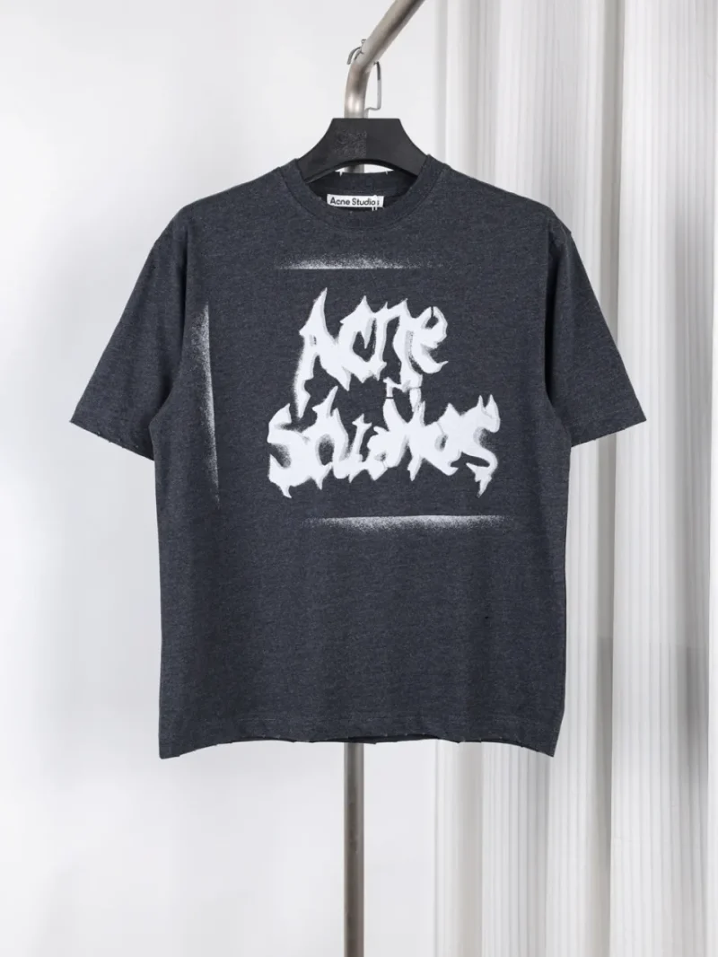 Acne Gothic Letter Print Distressed T-Shirt