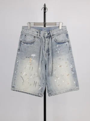 Acne Ink Splatter Belted Denim Shorts