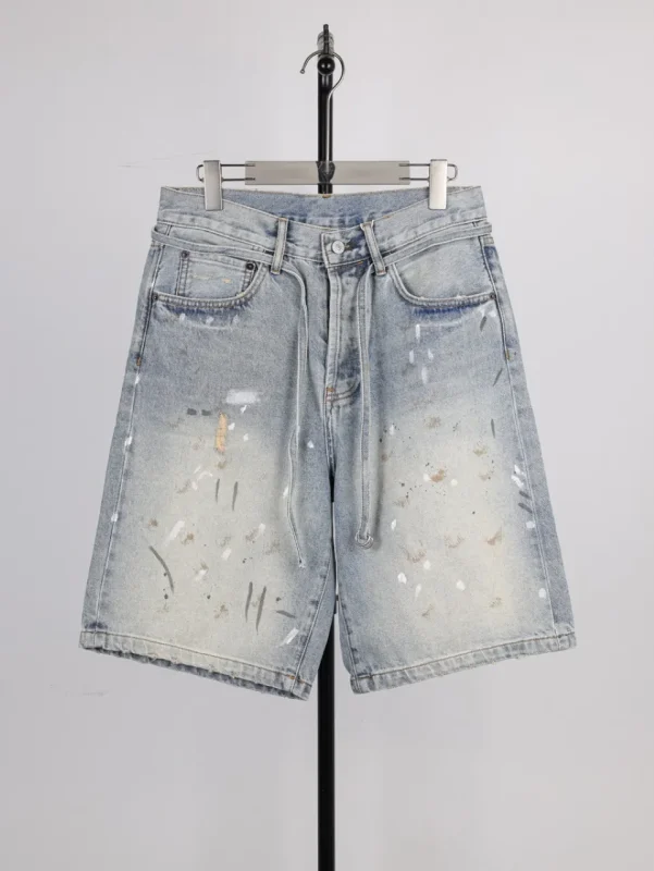 Acne Ink Splatter Belted Denim Shorts