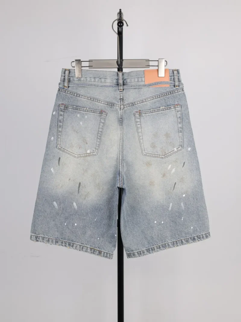 Back Acne Ink Splatter Belted Denim Shorts