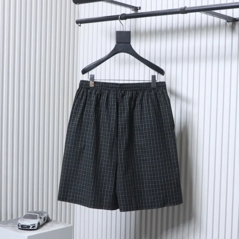 Back BLCG Fine Check Cotton-Linen Shorts