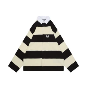 BLCG Wheat Ear Striped Long-Sleeve Polo T-Shirt