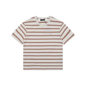 Brown & Red Striped Embroidered T-Shirt