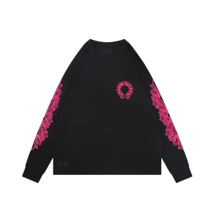 CH Cross Strap Sanskrit Scroll Print Long Sleeve Shirt Black & Pink