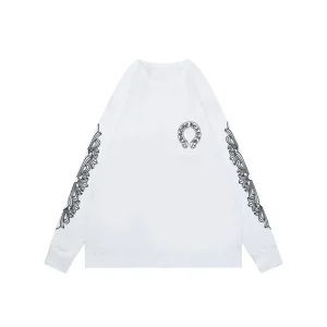 CH Cross Strap Sanskrit Scroll Print Long Sleeve Shirt White & Black