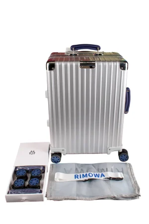 Silver aluminum luggage front view