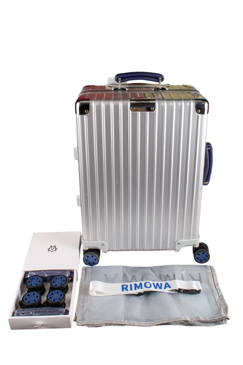 Silver aluminum luggage front view