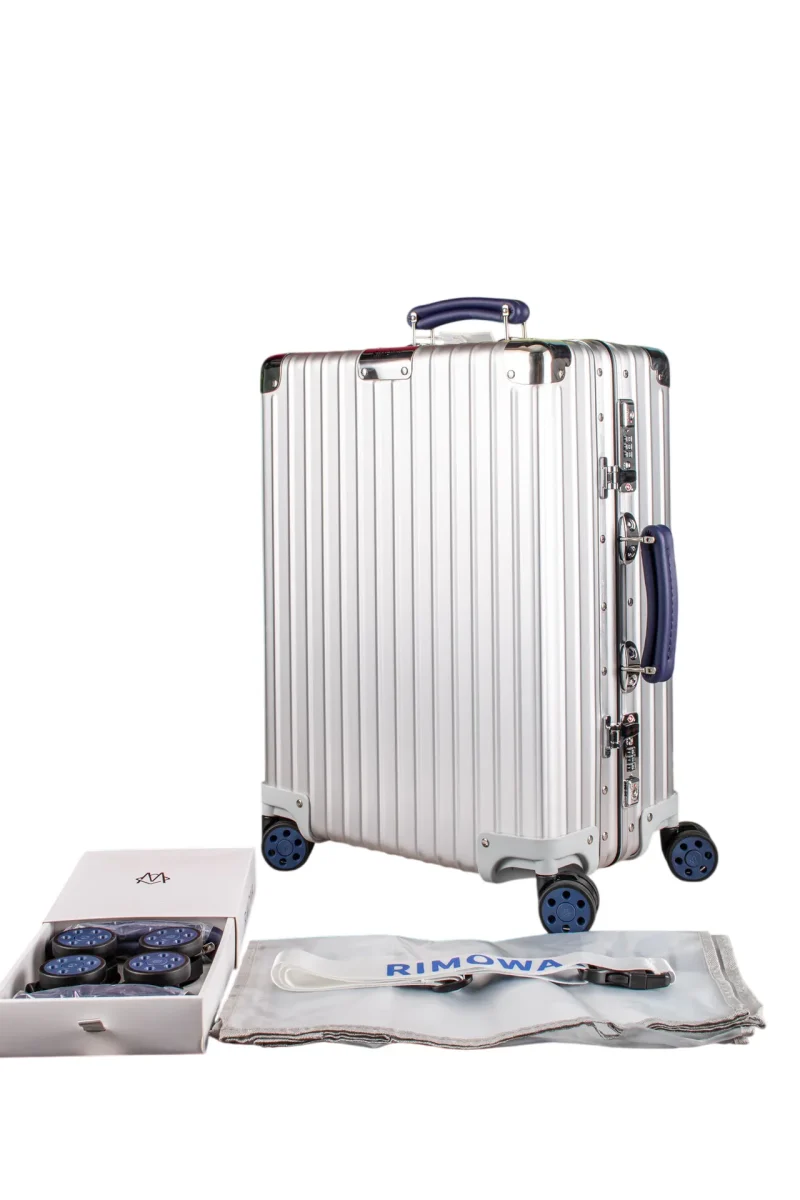 Silver luggage side view