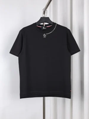 Concealed Collar Printed Cotton T-Shirt