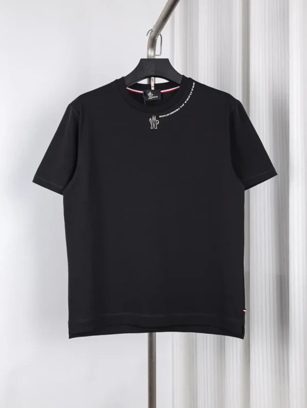 Concealed Collar Printed Cotton T-Shirt