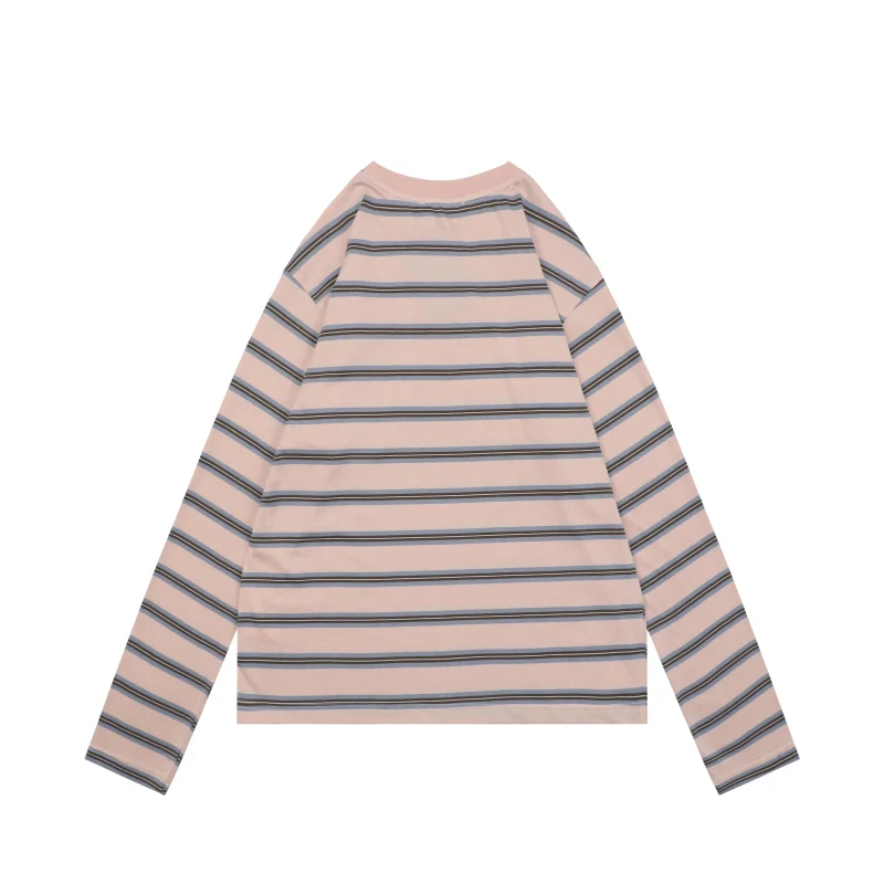 Back Light Pink Striped Pocket Long Sleeve Shirt