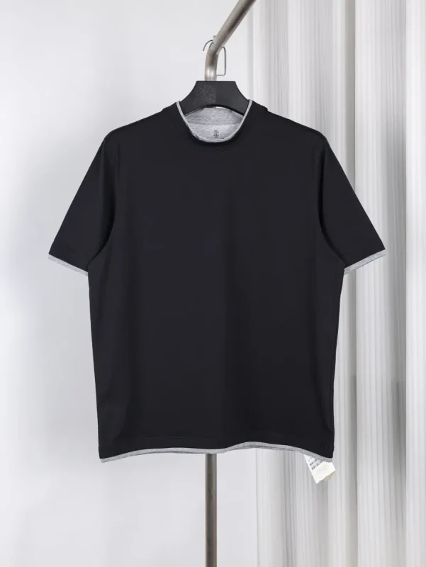 Mercerized Cotton Faux Two-Piece T-Shirt
