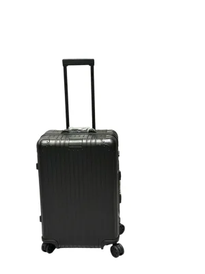 Black aluminum spinner luggage front view