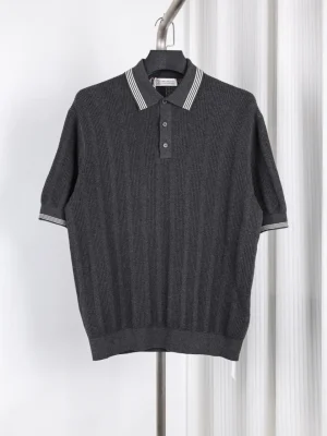 Ribbed Hem Two-Color Knit Polo T-Shirt