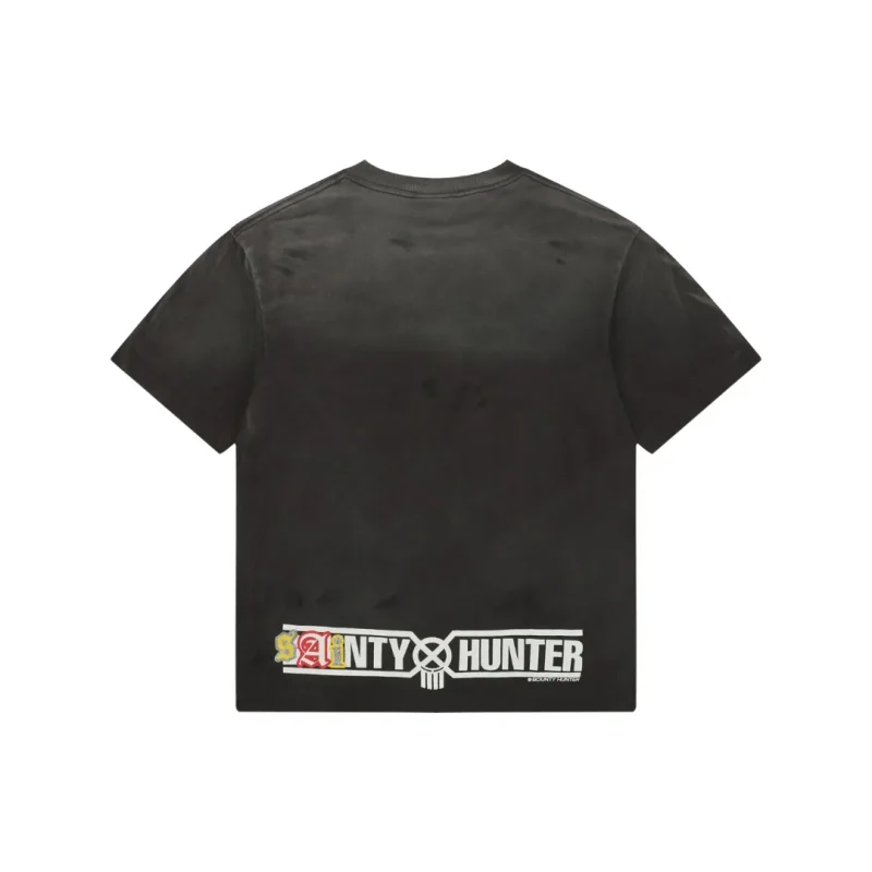 Back Saint Michael Middle Finger Skull Print T-Shirt