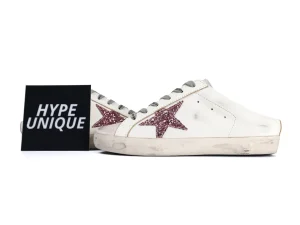Super-Star Sabot White Pink Glitter Star Sneakers Side Profile