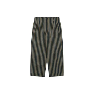 Vertical Stripe Pleated Carrot-Leg Trousers