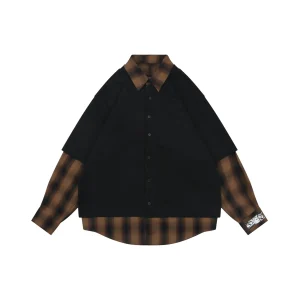Well Done Black & Brown Plaid Layered Long Sleeve Shirt