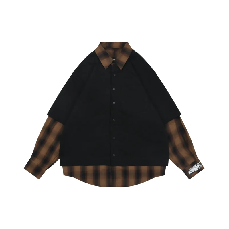 Well Done Black & Brown Plaid Layered Long Sleeve Shirt