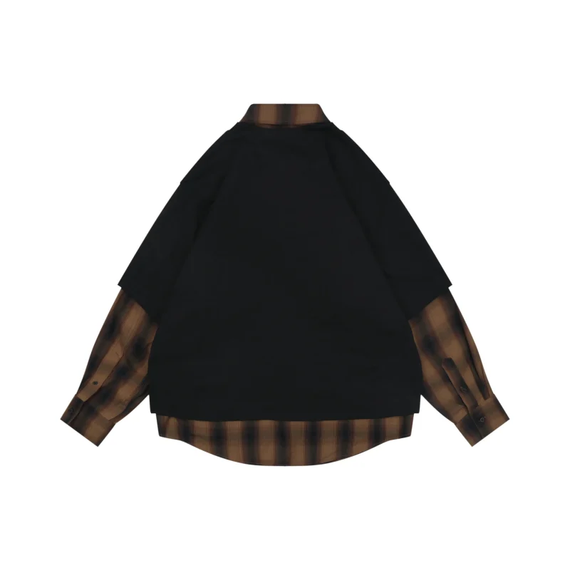 Back Well Done Black & Brown Plaid Layered Long Sleeve Shirt