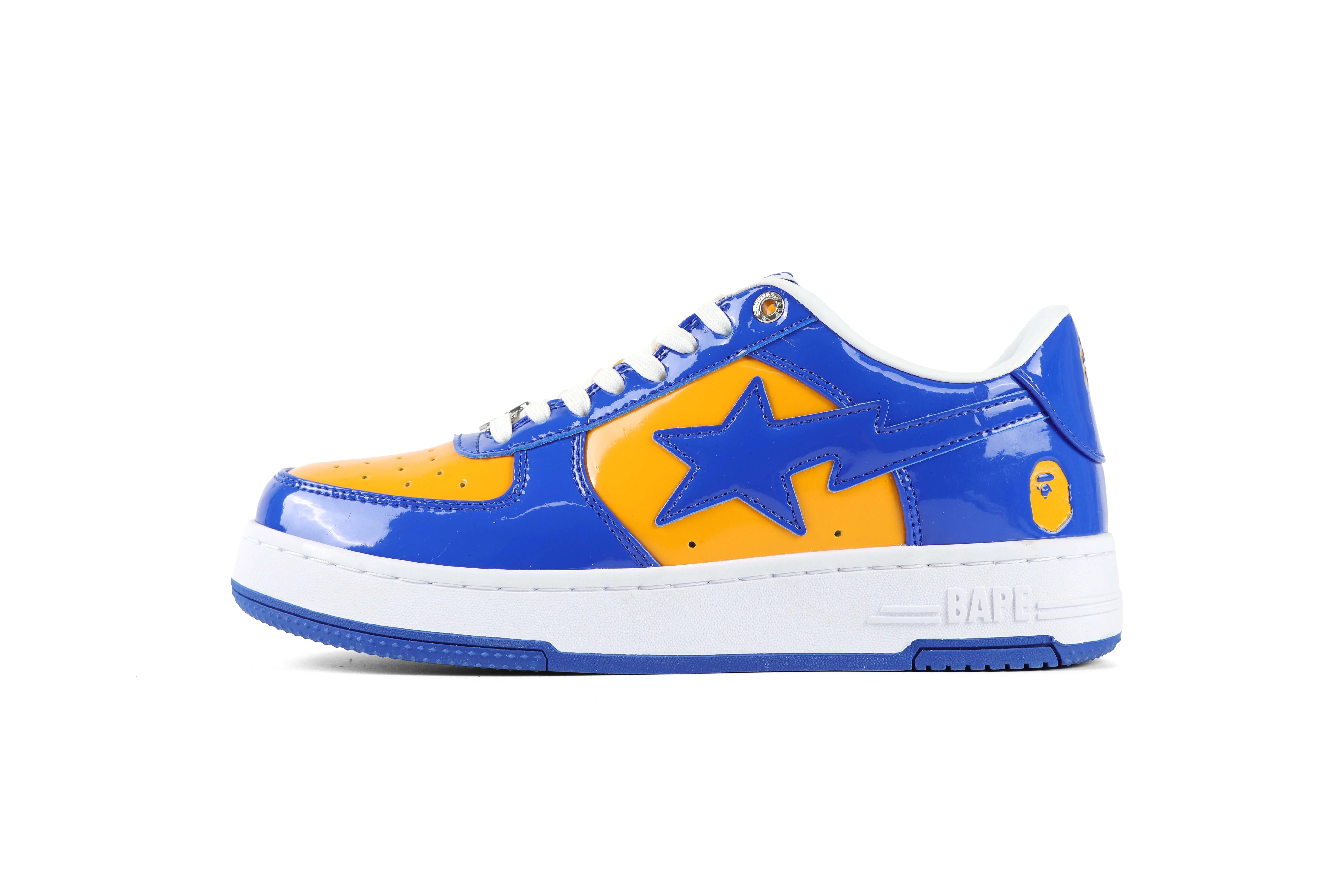 A Bathing Ape BAPE STA Purple Yellow Sneakers Left side View