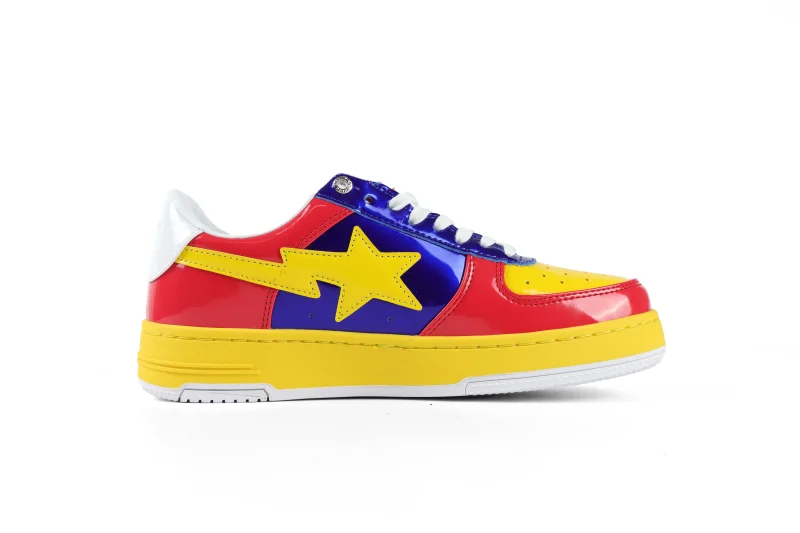 A Bathing Ape BAPE STA Yellow Red Royal Patent Sneakers Right Side View